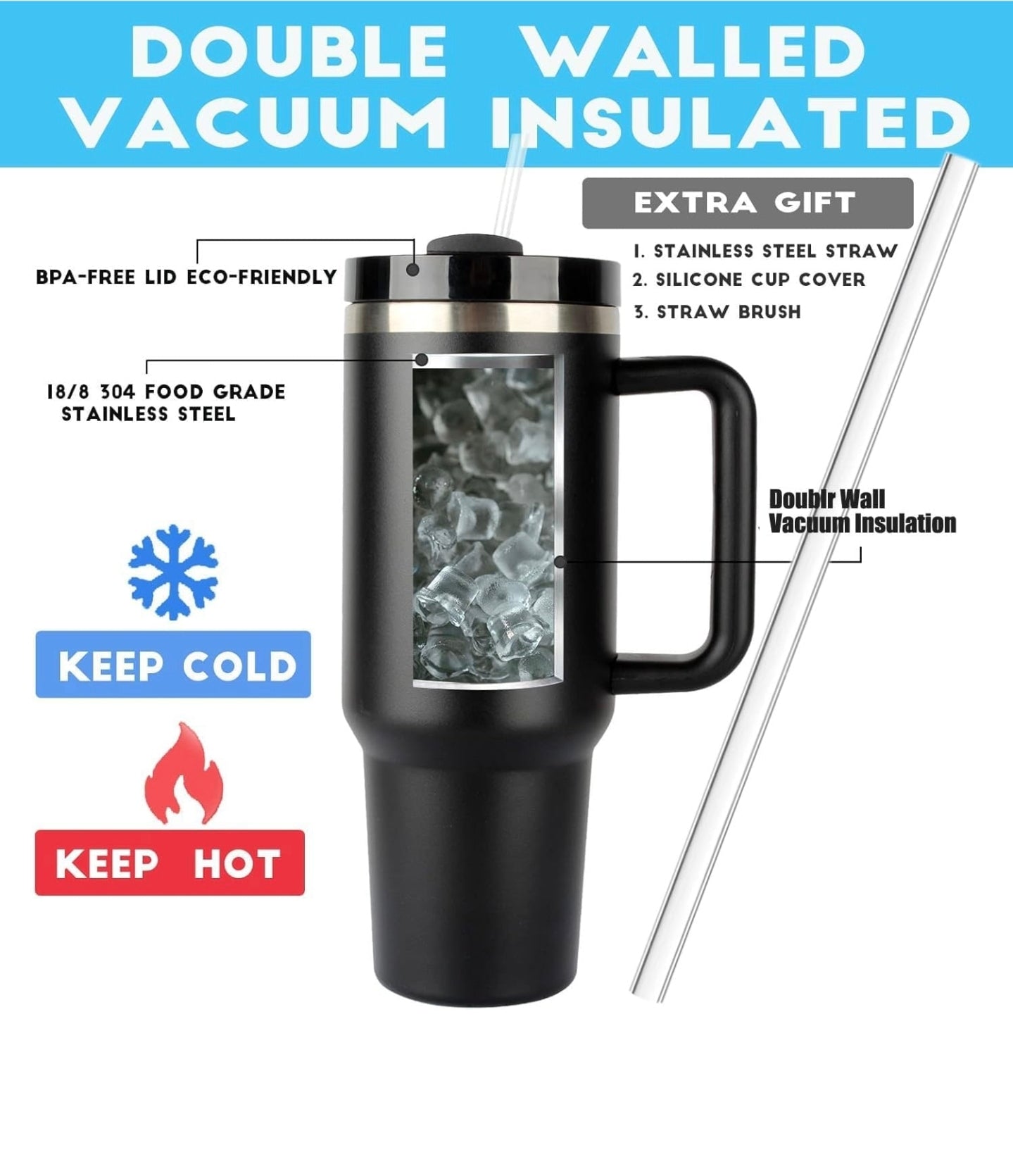 Stanley Quencher Tumbler 40oz Plain SS Vacuum Insulated Tumbler with Lid and Straw
