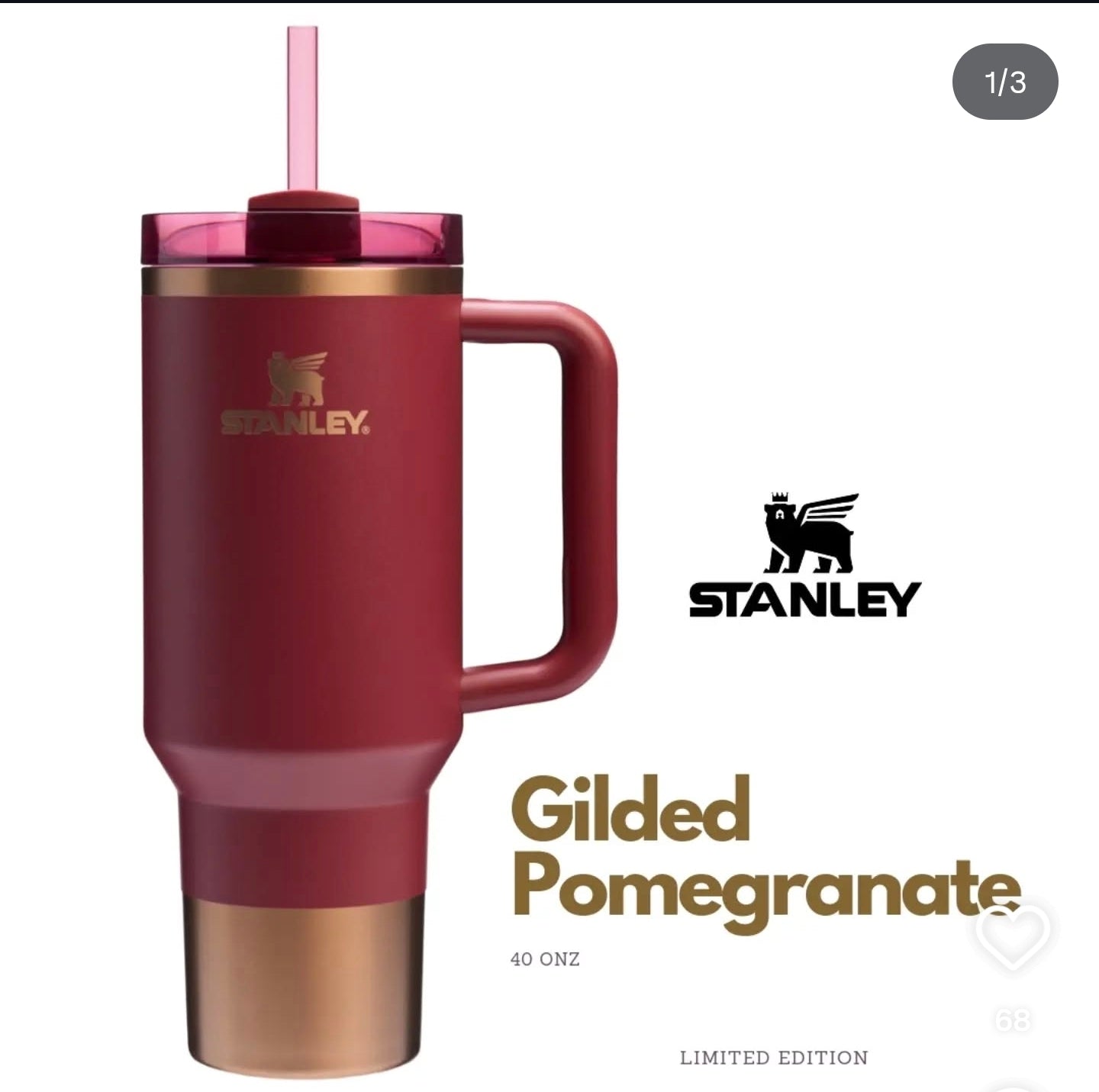 Stanley Premium GLIDED SUGAR QUENCHER 40 OZ Vacuum Steel Gold Tumbler