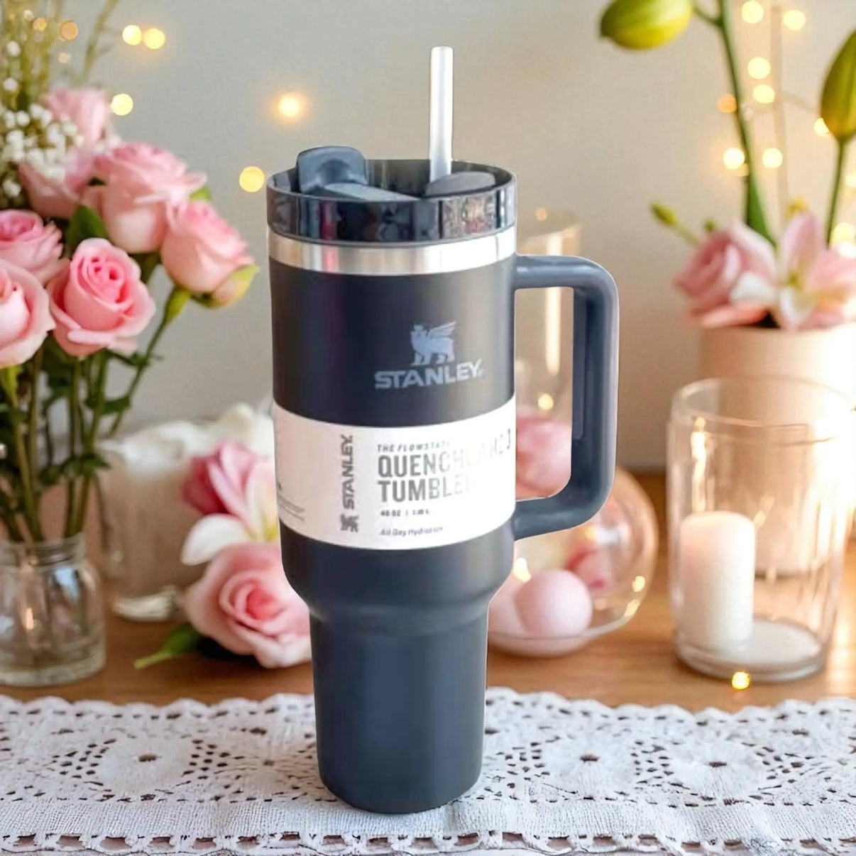 Stanley Quencher Tumbler 40oz Plain SS Vacuum Insulated Tumbler with Lid and Straw