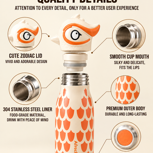 Animal Head Trending Stainless Steel Water Bottle for Kids, 480ml