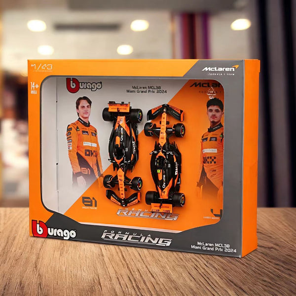 BBURAGO 2in1 Premium Collector's Edition MCL60 2024 F1 Car Gift Set 1:43