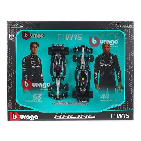 BBURAGO 2in1 Premium Collector's Edition W15 2024 F1 Car Gift Set 1:43