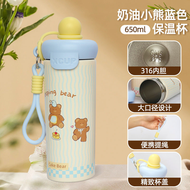 Cute Stainless Steel Water Bottle for Kids & Adults, 650ml