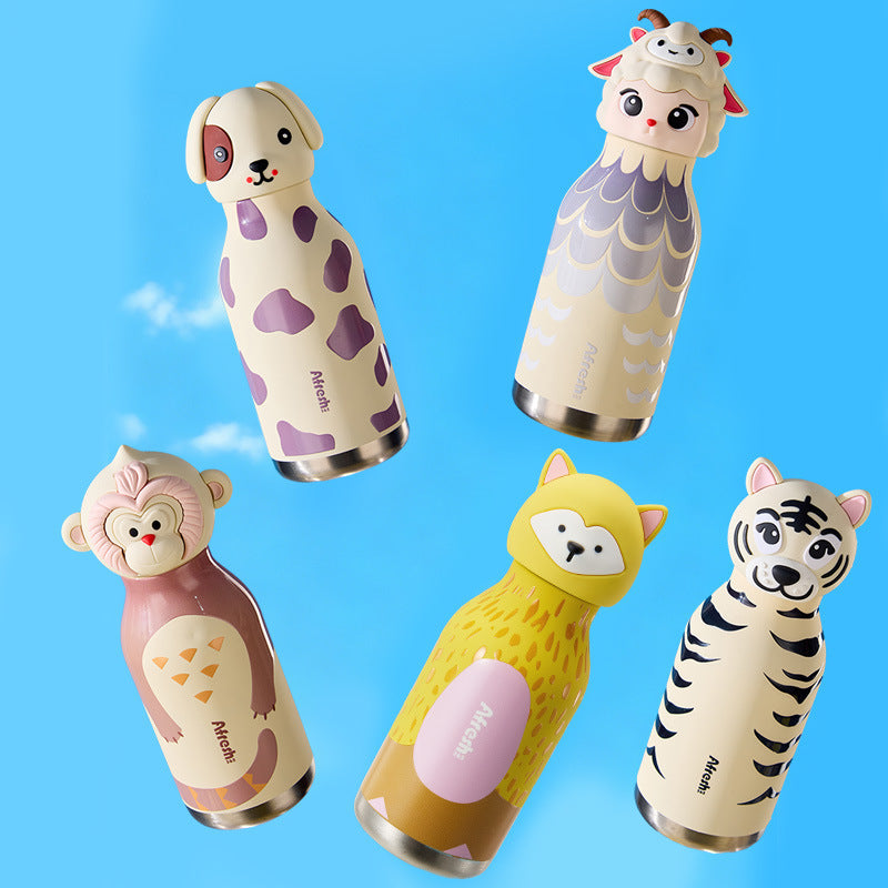 Animal Head Trending Stainless Steel Water Bottle for Kids, 480ml