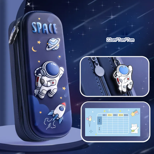 KAWAII Premium Double Layer Space Pencil Case 3D Cover EVA Space Astronaut Theme Large Capacity Pencil Zipper Pouch Bag Compass School Kids