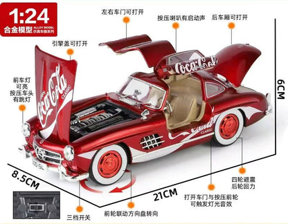 1:24 Coca Cola Mercedes-Benz E300SL vintage Super Sport Toy Car For Kid Sound and Light Die-cast Metal Pullback Car