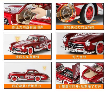 1:24 Coca Cola Mercedes-Benz E300SL vintage Super Sport Toy Car For Kid Sound and Light Die-cast Metal Pullback Car