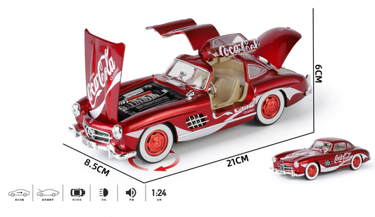 1:24 Coca Cola Mercedes-Benz E300SL vintage Super Sport Toy Car For Kid Sound and Light Die-cast Metal Pullback Car