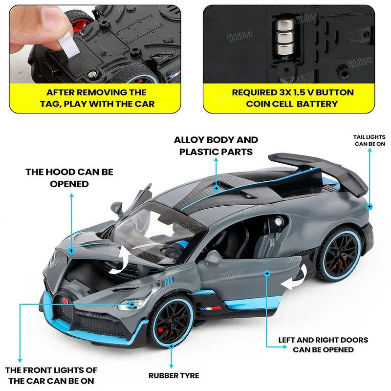 1:32 Bugatti Super Sport Toy Car For Kid Sound and Light Die-cast Metal Pullback Car My Store