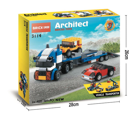 Architect 3 in 1 Jeep, Car & Truck Toys, 3114 Transporter Building Brick Block for Kids, Creative Construction Toy - 264 Pcs