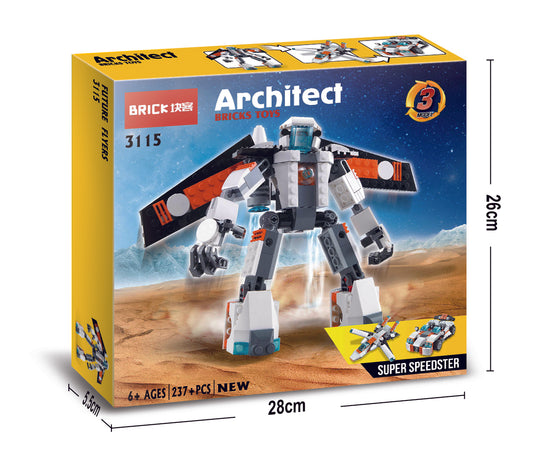 Architect Series 3 in 1-Fighter Plane, 3115 Car & Robot Toy, Brick Building Block for Kids - 237+ Pcs