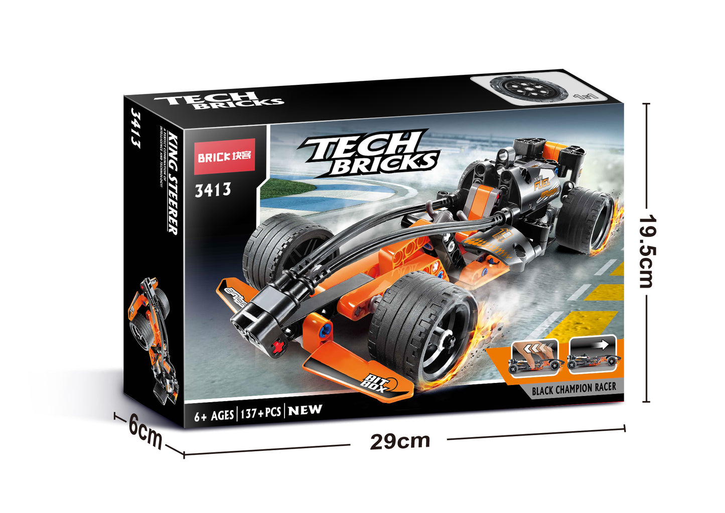 Black Champion Racer Building Block Racing Car 137 Pieces, Pull Back Racing Block Car