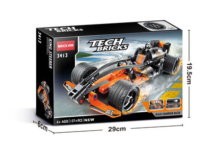 Black Champion Racer Building Block Racing Car 137 Pieces, Pull Back Racing Block Car