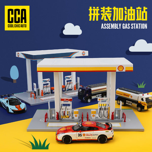 SHELL Oil Gas Station Assembly Playset Volvo Oil Tanker & NISSAN GTR KAAYU WORLD