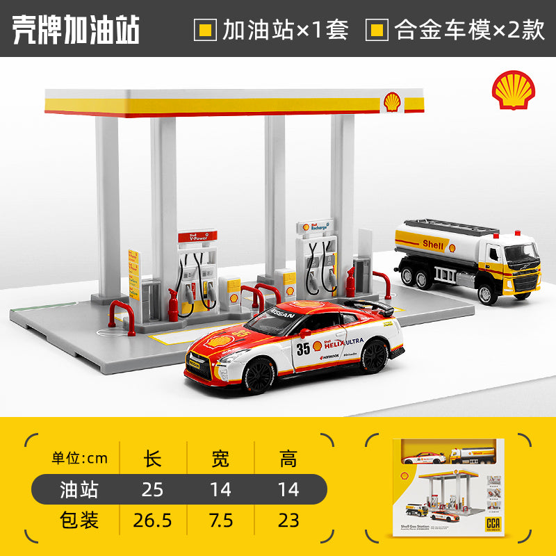 SHELL Oil Gas Station Assembly Playset Volvo Oil Tanker & NISSAN GTR KAAYU WORLD