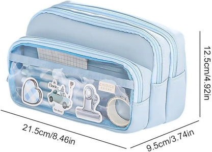 Pencil Case -3 Compartments Pen Bag,Pen Pouch Big Capacity Large Storage Only Empty Pouch (Stationery Not Included)