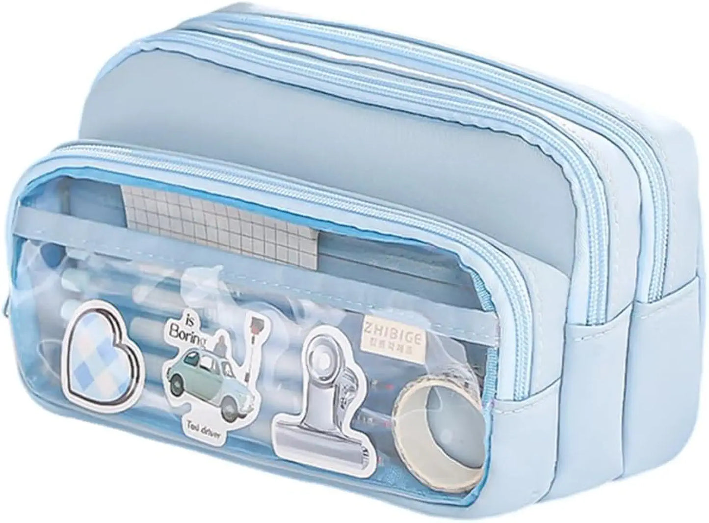 Pencil Case -3 Compartments Pen Bag,Pen Pouch Big Capacity Large Storage Only Empty Pouch (Stationery Not Included)