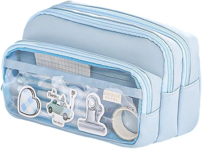 Pencil Case -3 Compartments Pen Bag,Pen Pouch Big Capacity Large Storage Only Empty Pouch (Stationery Not Included)