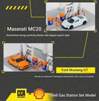 Gulf Oil Gas Station Assembly Playset MASERATI MC20 & FORD MUSTANG GT SCALE 1:64 KAAYU WORLD