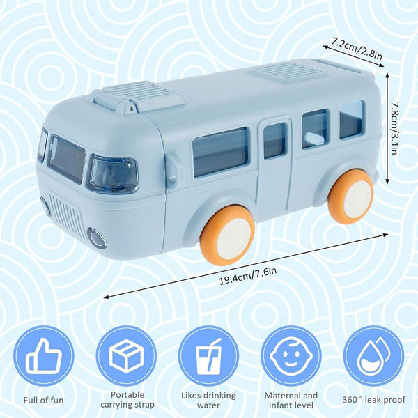 Bus-Shape Water Bottle (500ml, Straw + Wheels)