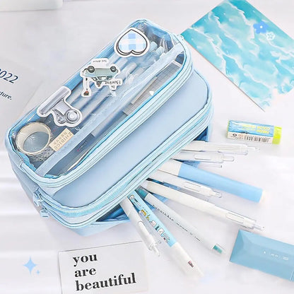 Pencil Case -3 Compartments Pen Bag,Pen Pouch Big Capacity Large Storage Only Empty Pouch (Stationery Not Included)