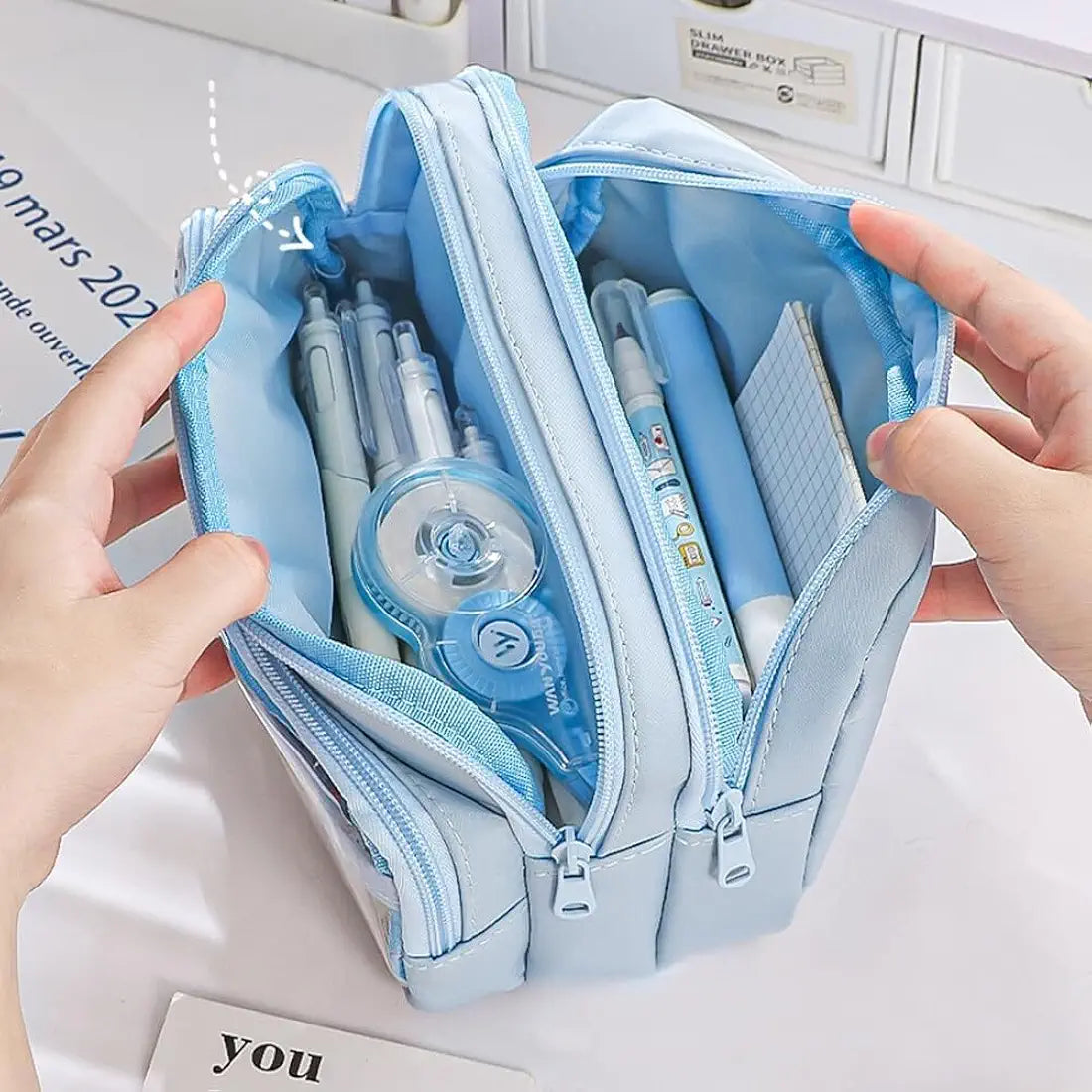 Pencil Case -3 Compartments Pen Bag,Pen Pouch Big Capacity Large Storage Only Empty Pouch (Stationery Not Included)