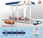 Gulf Oil Gas Station Assembly Playset MASERATI MC20 & FORD MUSTANG GT SCALE 1:64 KAAYU WORLD