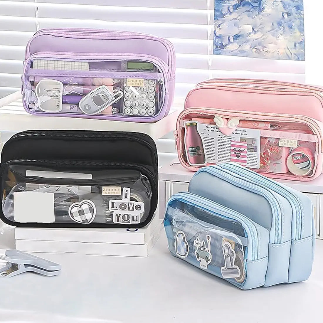 Pencil Case -3 Compartments Pen Bag,Pen Pouch Big Capacity Large Storage Only Empty Pouch (Stationery Not Included)