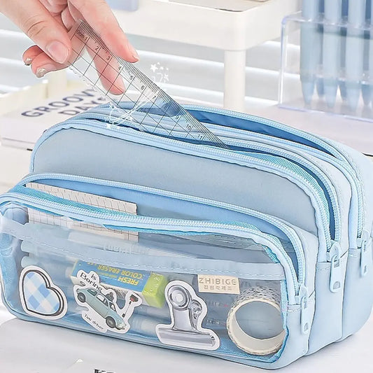 Pencil Case -3 Compartments Pen Bag,Pen Pouch Big Capacity Large Storage Only Empty Pouch (Stationery Not Included)