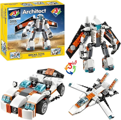 Architect Series 3 in 1-Fighter Plane, 3115 Car & Robot Toy, Brick Building Block for Kids - 237+ Pcs