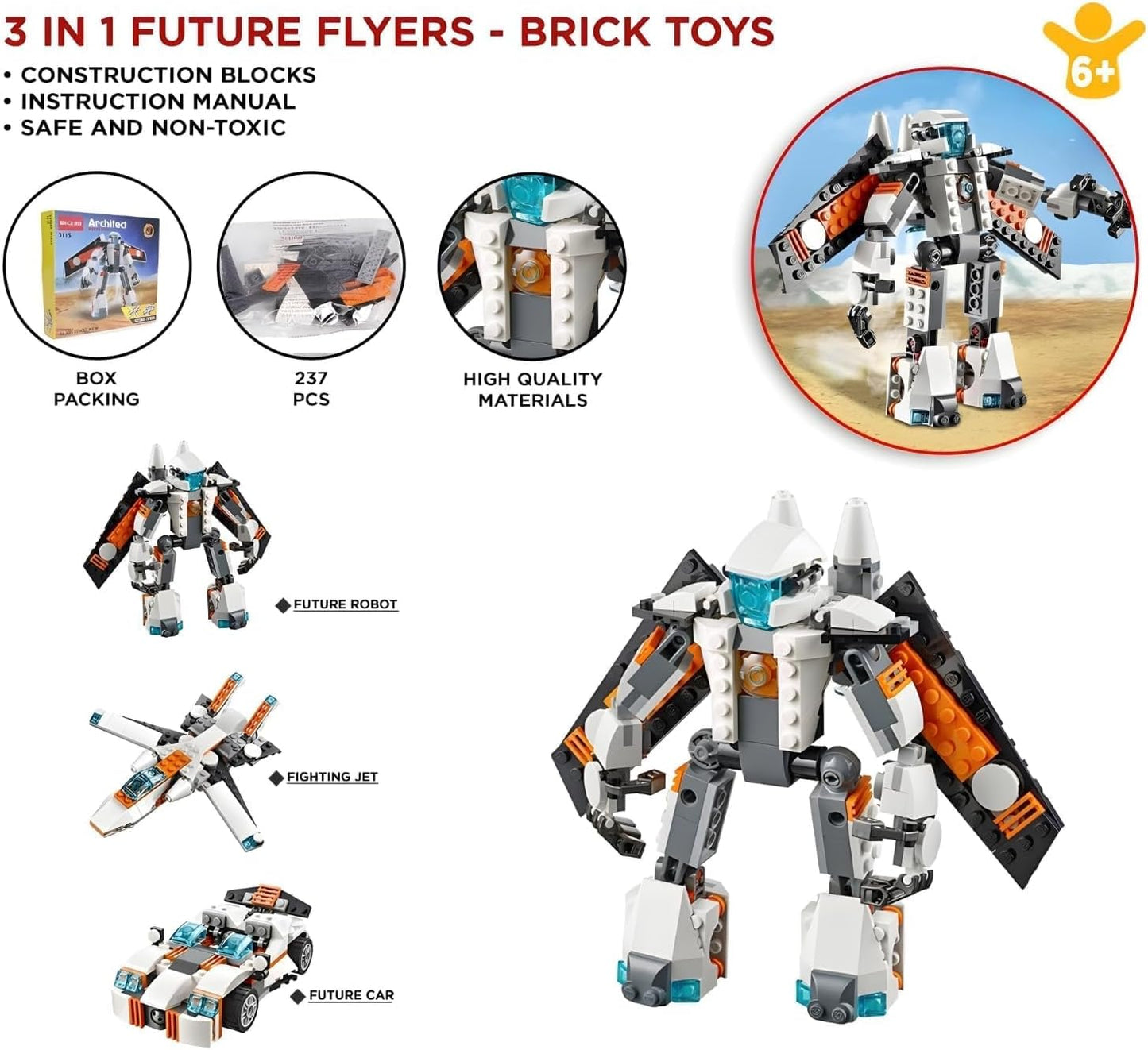Architect Series 3 in 1-Fighter Plane, 3115 Car & Robot Toy, Brick Building Block for Kids - 237+ Pcs