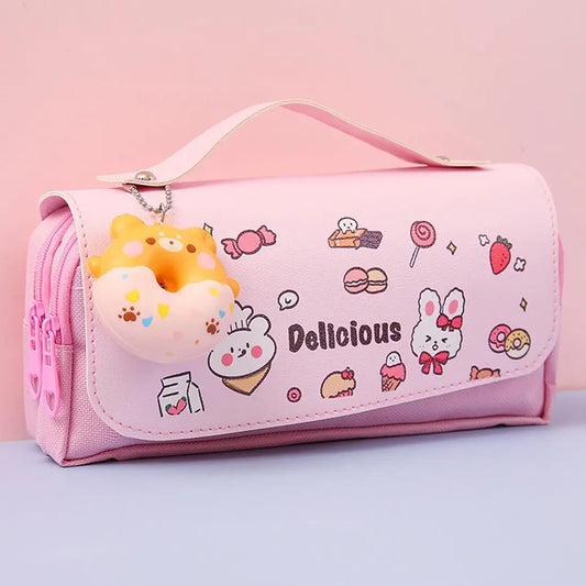 3D Decompression Pencil Case 3 Layers Large Capacity Leather Pencil Box for Girls Pen Bag Pouch Kawaii Stationery School