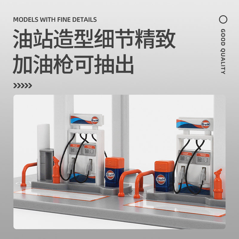 Gulf Oil Gas Station Assembly Playset McLaren P1 GTR Volvo Truck Oil Tanker SCALE 1:64 KAAYU WORLD