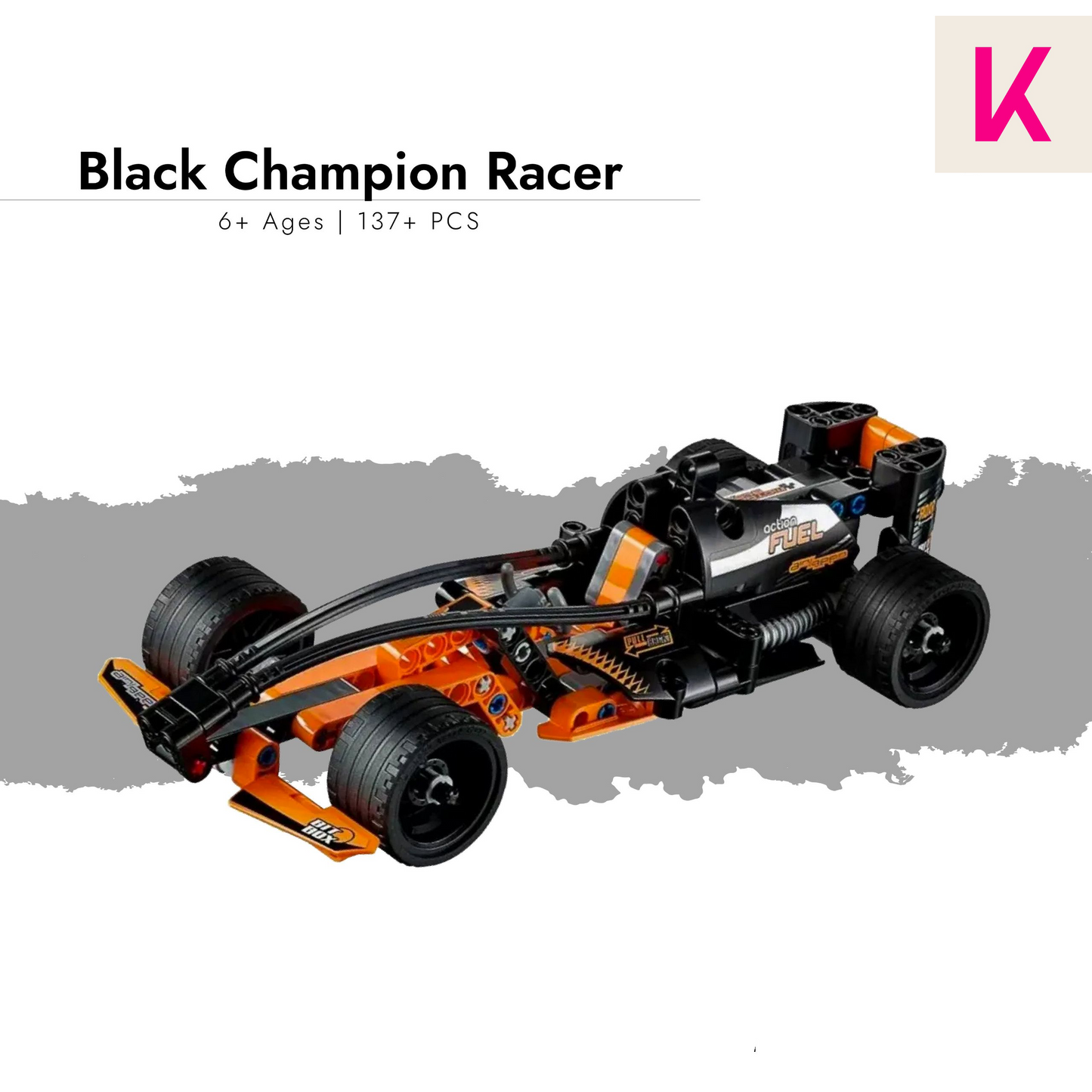 Black Champion Racer Building Block Racing Car 137 Pieces, Pull Back Racing Block Car