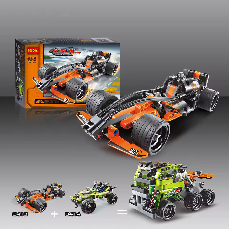 Black Champion Racer Building Block Racing Car 137 Pieces, Pull Back Racing Block Car