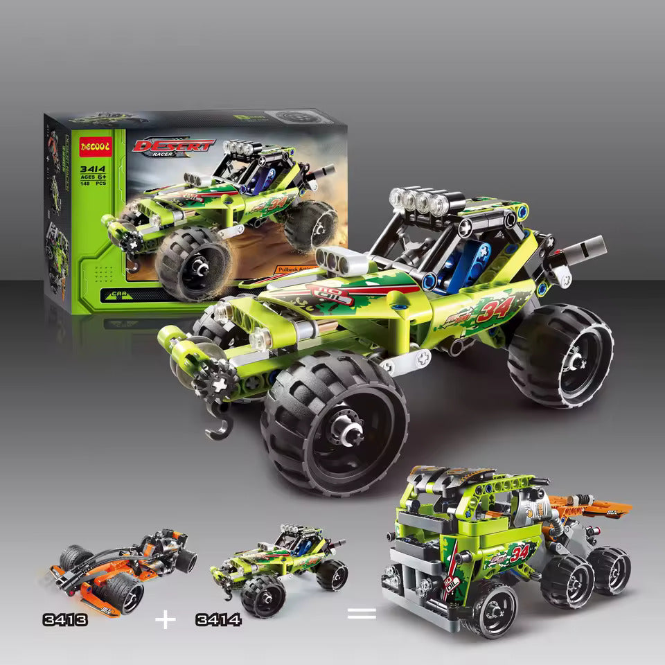 Technic Desert Racer Green Building Block Racing Car 137 Pieces, Pull Back Racing Block Car