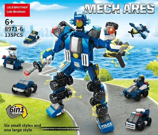 Creator 6 in 1 Super Robot Building Blocks Set with Car/Truck/Plane/Vehicle, DIY Construction Mech Warrior Toy Gift for Kids