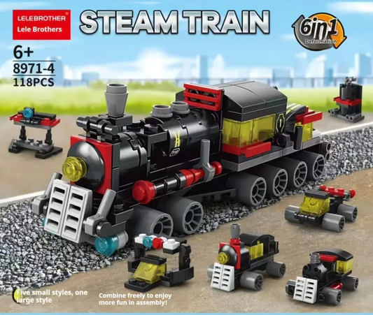 6-in-1 Steam Train Mini Building Blocks Set with Models DIY Toy Gift for Kids
