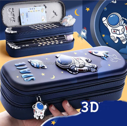KAWAII Premium Double Layer Space Pencil Case 3D Cover EVA Space Astronaut Theme Large Capacity Pencil Zipper Pouch Bag Compass School Kids