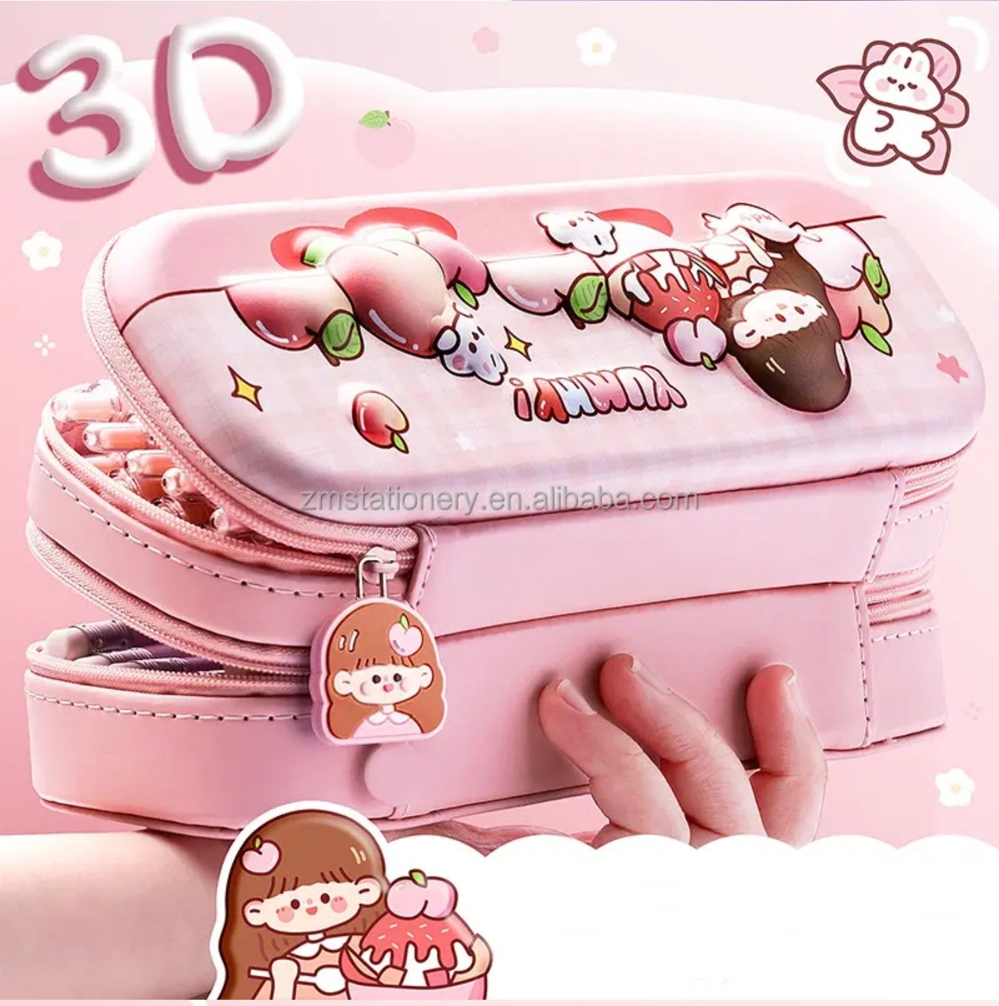 KAWAII Premium Double Layer Space Pencil Case 3D Cover EVA Space Astronaut Theme Large Capacity Pencil Zipper Pouch Bag Compass School Kids