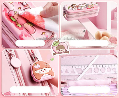 KAWAII Premium Double Layer Space Pencil Case 3D Cover EVA Space Astronaut Theme Large Capacity Pencil Zipper Pouch Bag Compass School Kids