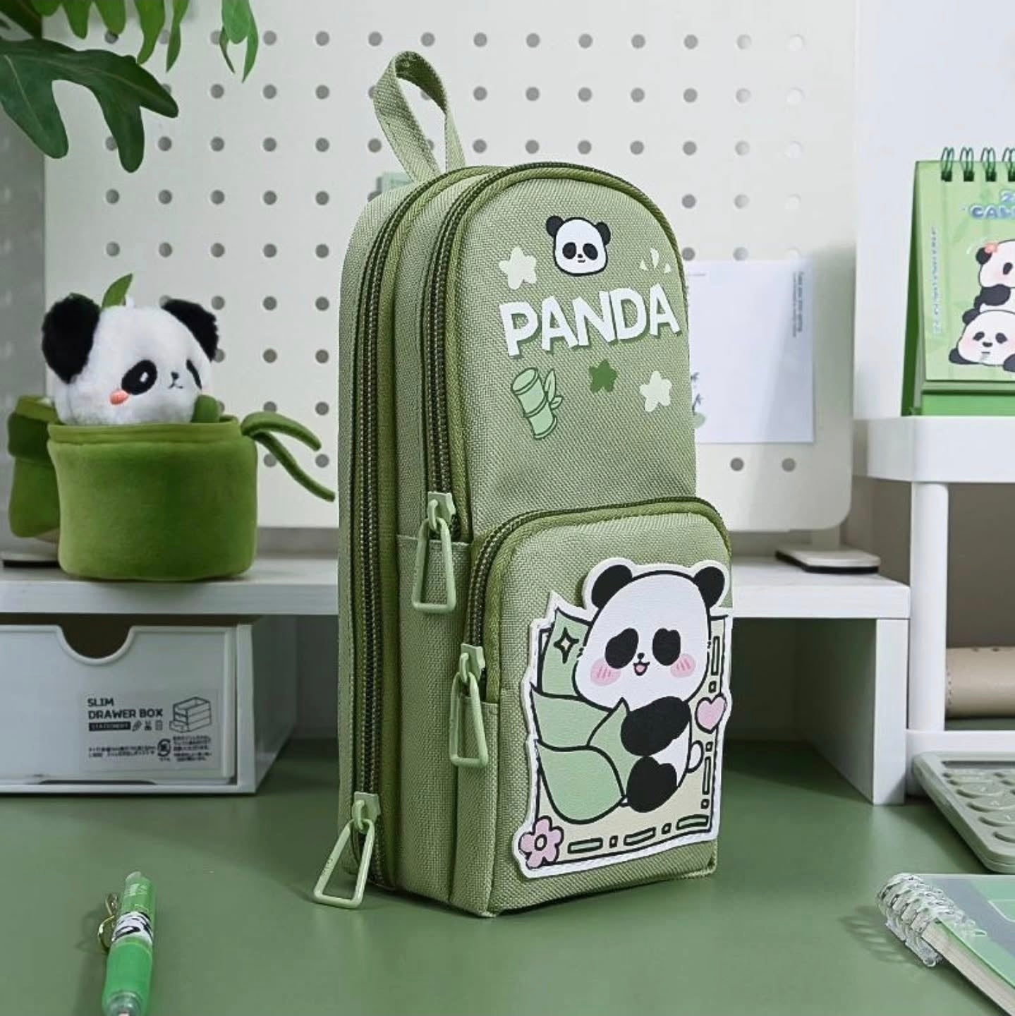 KAWAII Premium Double Layer PANDA Theme Large Capacity Pencil Zipper Pouch Bag Compass School Kids