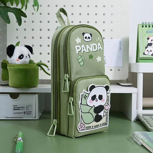 KAWAII Premium Double Layer PANDA Theme Large Capacity Pencil Zipper Pouch Bag Compass School Kids