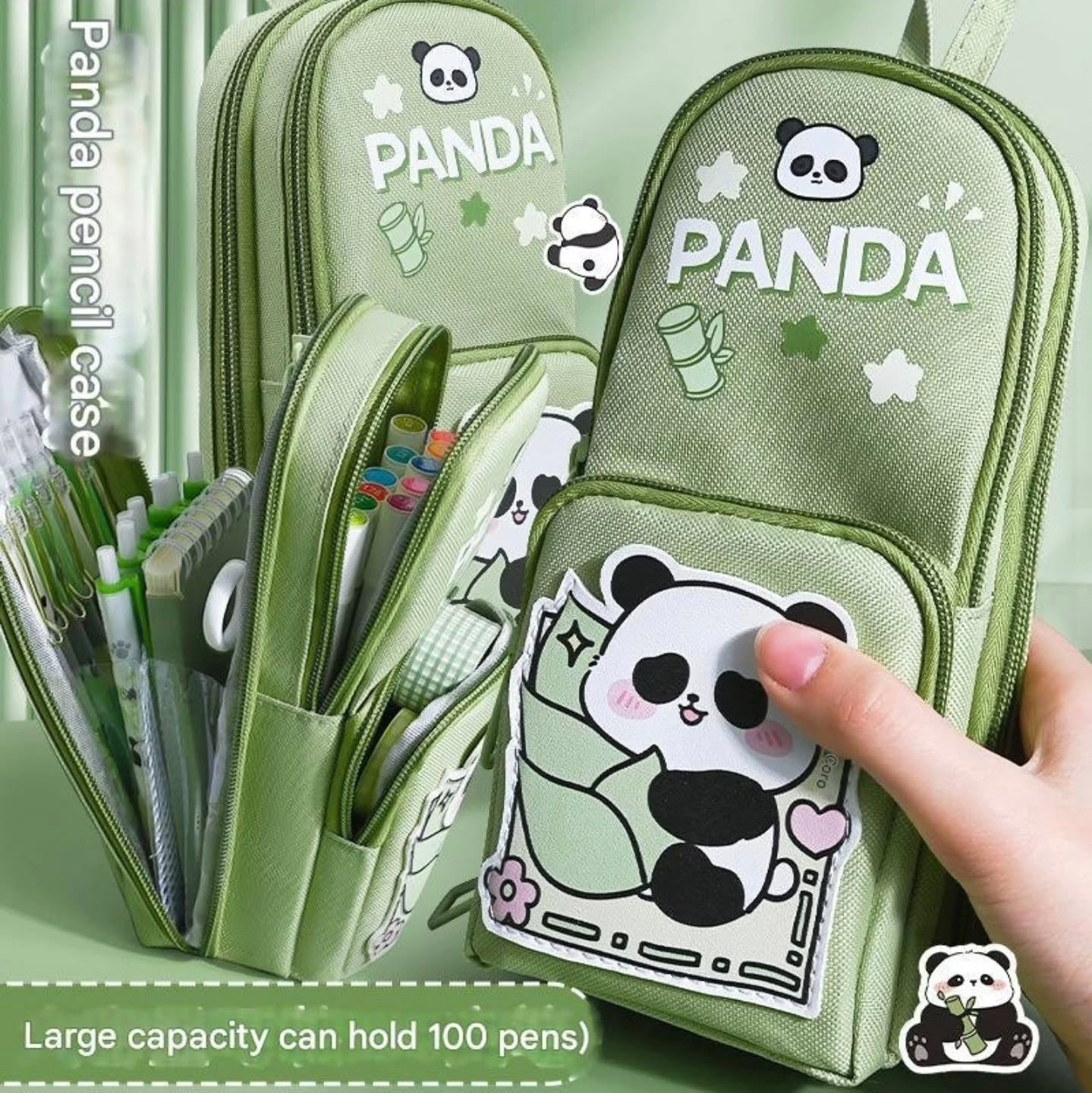 KAWAII Premium Double Layer PANDA Theme Large Capacity Pencil Zipper Pouch Bag Compass School Kids