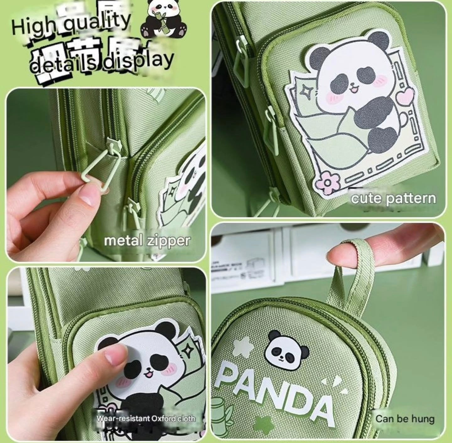 KAWAII Premium Double Layer PANDA Theme Large Capacity Pencil Zipper Pouch Bag Compass School Kids