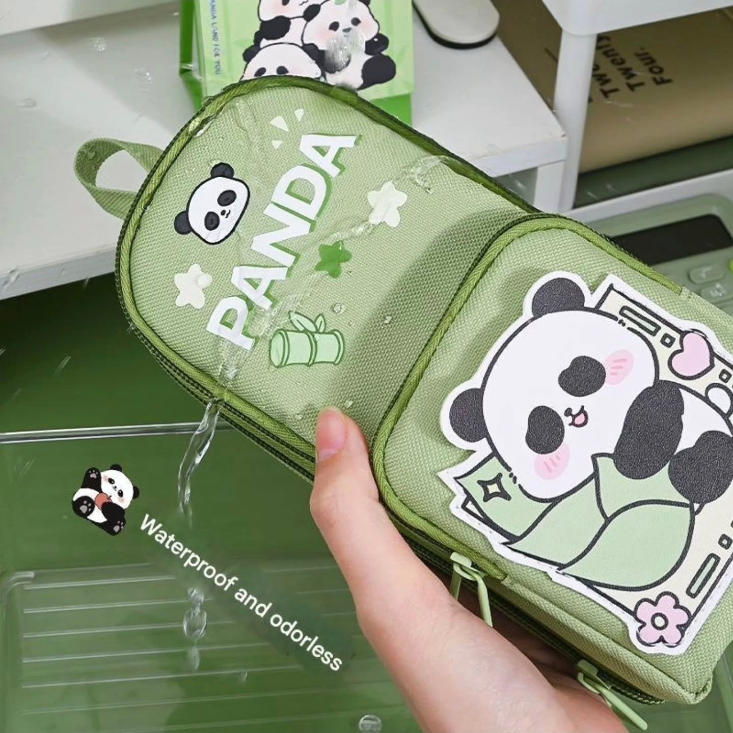 KAWAII Premium Double Layer PANDA Theme Large Capacity Pencil Zipper Pouch Bag Compass School Kids