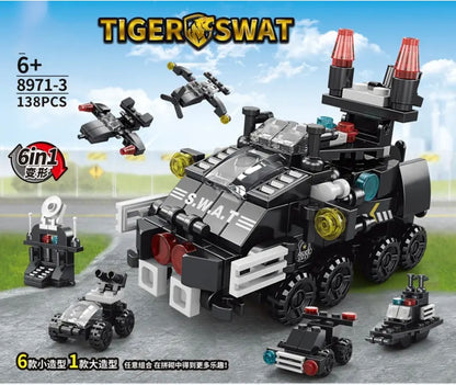 City Police Series Armored Vehicle Building Set, 6 in 1 Building Block Toy for Building a Ship/Car/Airplane, Gift Idea for Kids