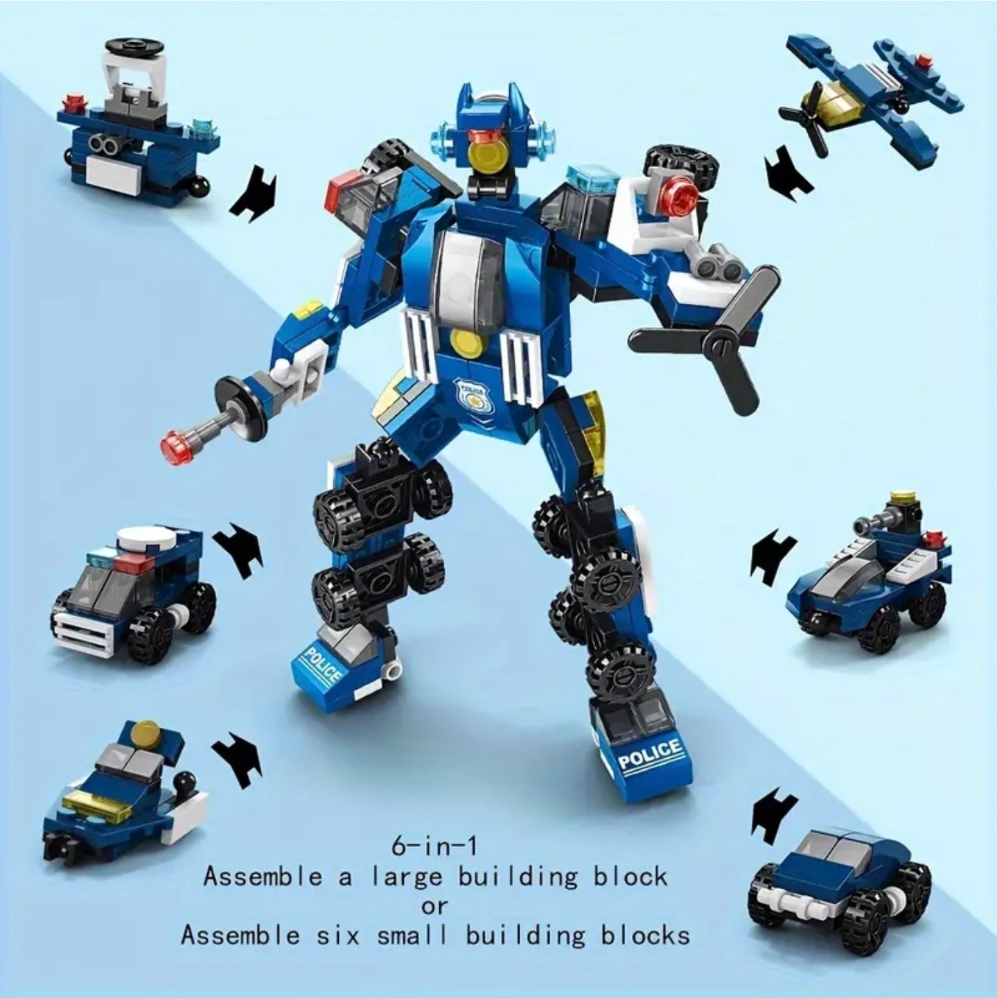 Creator 6 in 1 Super Robot Building Blocks Set with Car/Truck/Plane/Vehicle, DIY Construction Mech Warrior Toy Gift for Kids