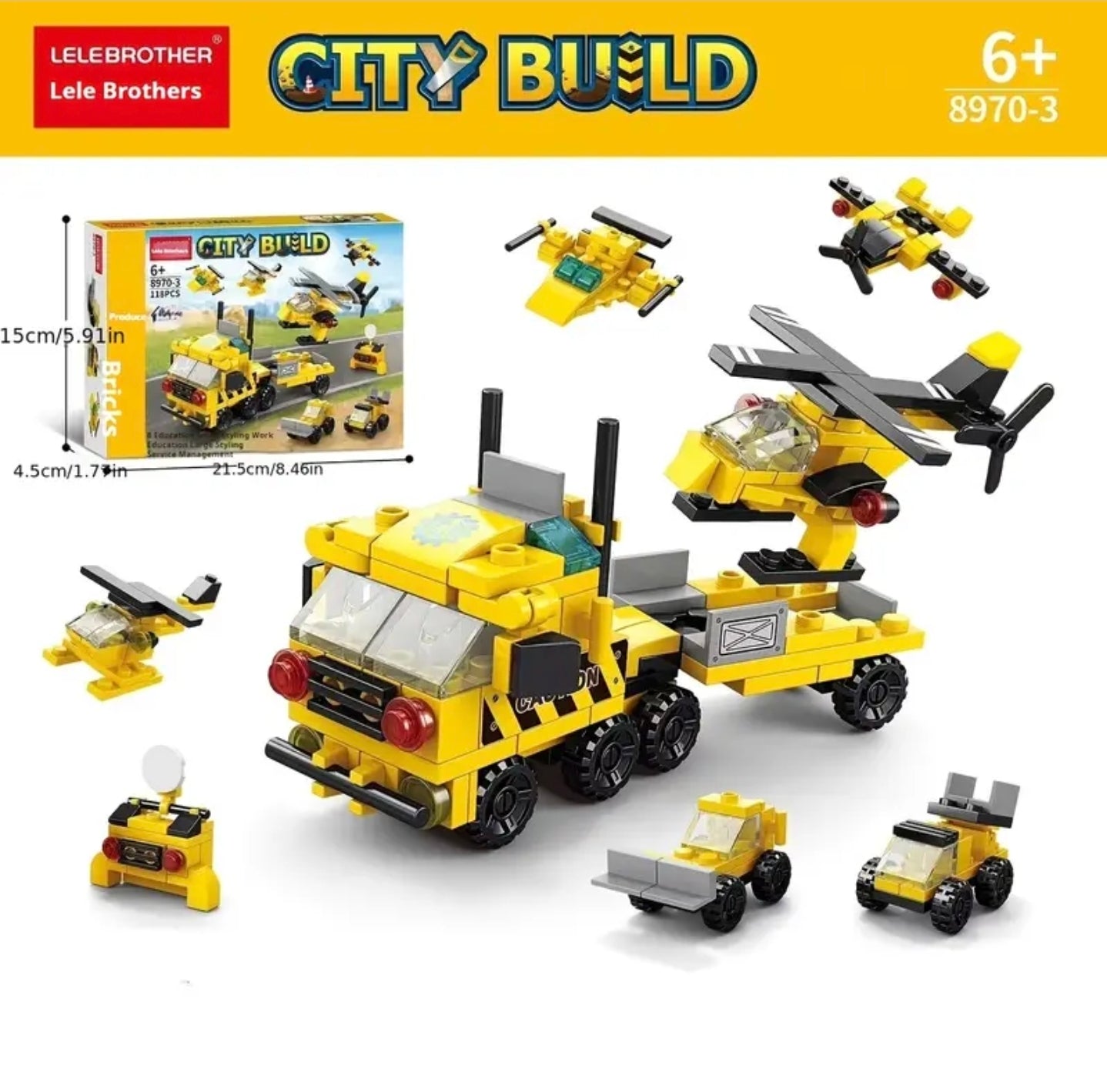 6-in-1 City Creator Vehicle Mini Building Blocks Set with Bulldozer/Helicopter/Truck Models DIY Toy Gift for Kids