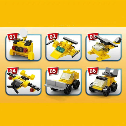 6-in-1 City Creator Vehicle Mini Building Blocks Set with Bulldozer/Helicopter/Truck Models DIY Toy Gift for Kids
